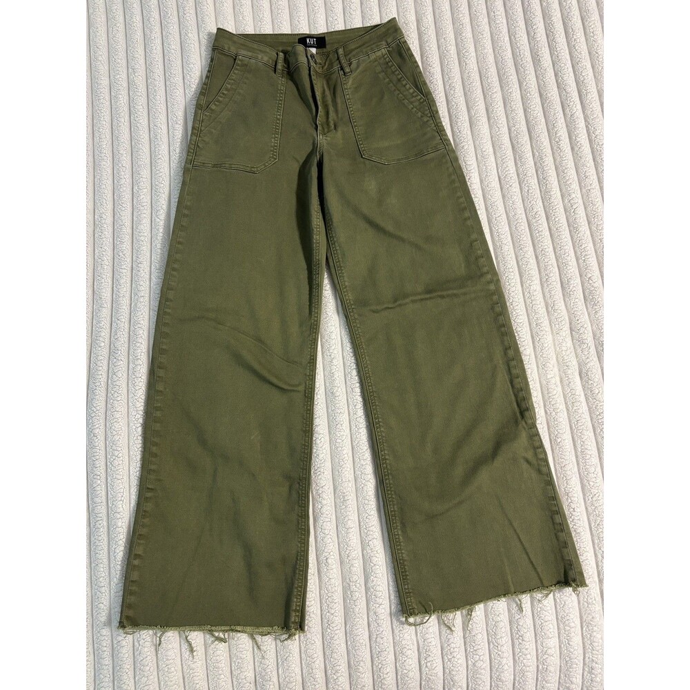 KUT from the Kloth Meg Wide Leg jeans Womens 2 Olive Green back to school boho